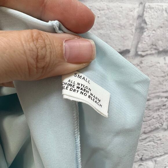 Vintage Shadowline Baby Blue Nylon Robe Lace Floral Trim Size S 37" long Button - Picture 5 of 6